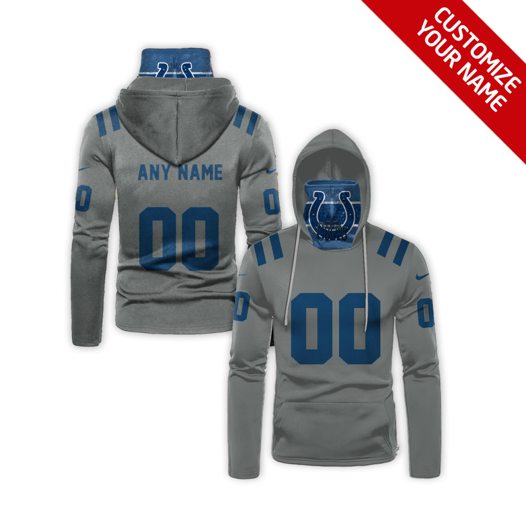 Men's Indianapolis Colts 2020 Grey Customize Hoodie Mask